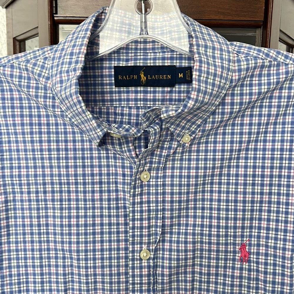 Ralph Laruen Polo Lighweight Long Sleeve Plaid Button up EUC Size M